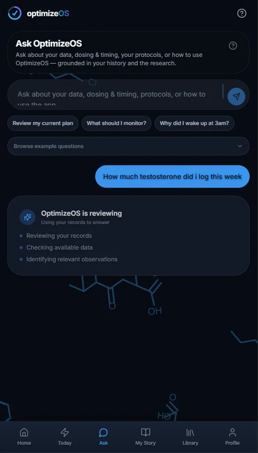 Ask OptimizeOS answering a question grounded in the user's own records